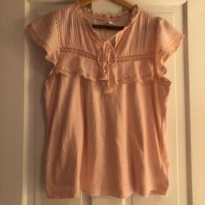 Anthropologie Pink Ruffle Peasant Top w/ Tassles